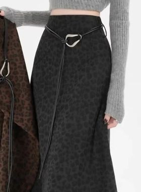 Vintage Leopard Print A-line Skirts 2025 Autumn New Versatil