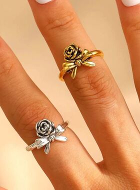 Vintage Metal Flower Bow Open Rings for Women Girls Punk Gol