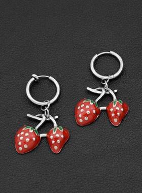 Instagram Strawberry Cute Cherry Stainless Steel Earrings