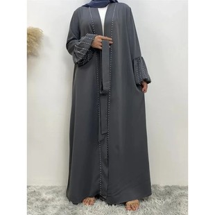 For Women Dress Beading Lantern Sleeve Dubai Cardigan Pearl