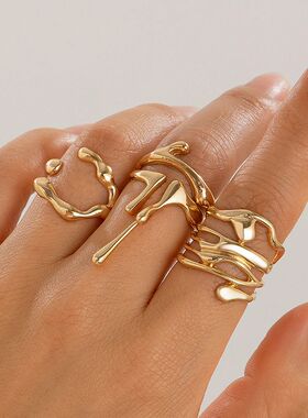 Ingemark 4Pcs/Set Vintage Irregular Lava Open Ring for Women