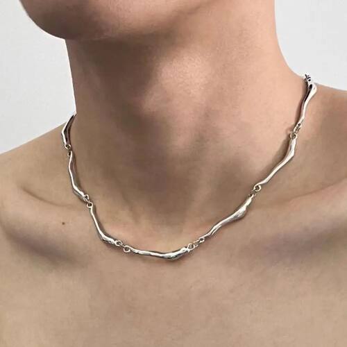 Stainless Steel Irregular Wave Shape Chain Men Necklace Adva