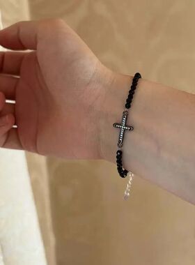 Punk Black Crystal Cross Bracelet for Women Men Vintage Zirc
