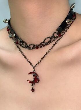 Punk Red Moon Pendent Necklaces for Women Men Gothic Hip Hop