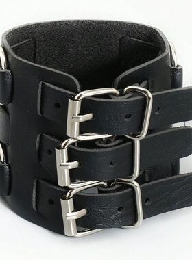 Men's Punk Pu Leaher Bracele, Black Wide Leaher Wrisband, Fa