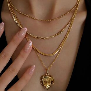 Fashion Gold Color Multi Layer Heart Pendant Necklaces for W