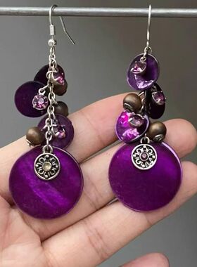 Sylish purple round geomeric fringed earrings niche simple r