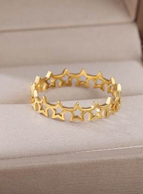 Star Rings for Women Gold Plated Couple Stainless Steel Ring