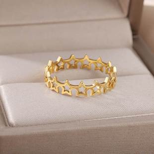 Star Rings for Women Gold Plated Couple Stainless Steel Ring