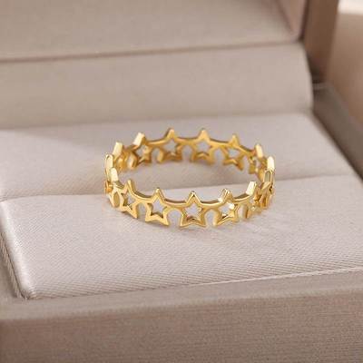 Star Rings for Women Gold Plated Couple Stainless Steel Ring