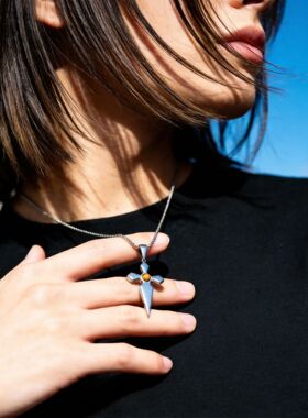 Hip Hop Punk Sword Cross Necklace Stainless Steel Box Chain