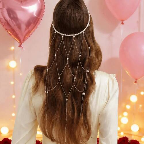 1Pc Pearl Chain Hair Accessory,Bridal Forest-Style Tassel He