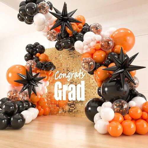 141pcs Black White and Orange Balloon Wreath Arch Set Birthd