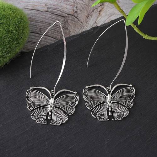 Silver Color Butterfly Earrings Ethnic Metal Engraving Insec