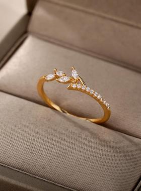 Leaves Rings for Women Stainless Steel Cubic Zirconia Ring 2