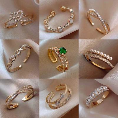 LATS Luxury Gold Color Pearl Zircon Rings for Woman 2024 Vin