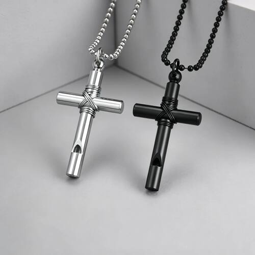 Whistle Cross Necklace for Men Women, Stainless Steel Chain