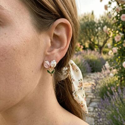 Gift Sweet Tulip Bud Earrings Glazed Simple Color-Blocked Ea