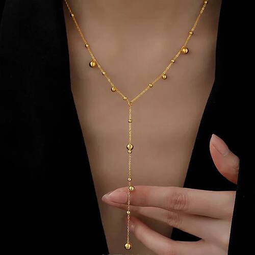 Stainless Steel Beads Y Necklace Bohemian Small Ball Pendant