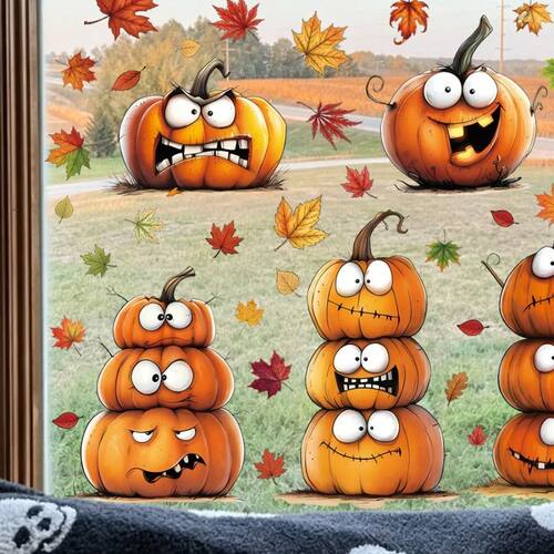 6pcs Removable Static Autumn Window Stickers,Different Expre