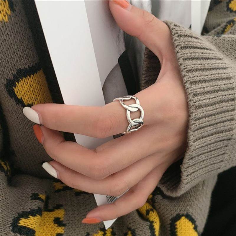 Korea New rendy Metal Chain Geometric Open Rings 2023 Fashio