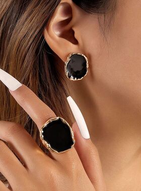 New Fashion Vinage Earrings Enamel Rings Punk Classic Black