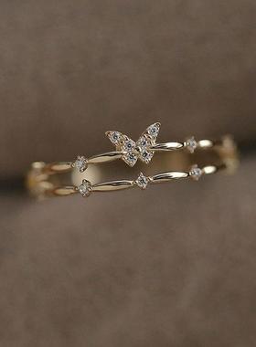 Vintage Butterfly Crystal Zircon Rings for Women Open Adjust