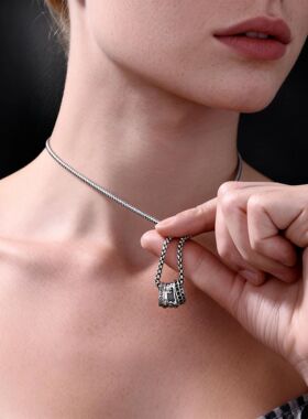 Wealth Pendant Necklace for Men Women, Dark Silver Color Hoo