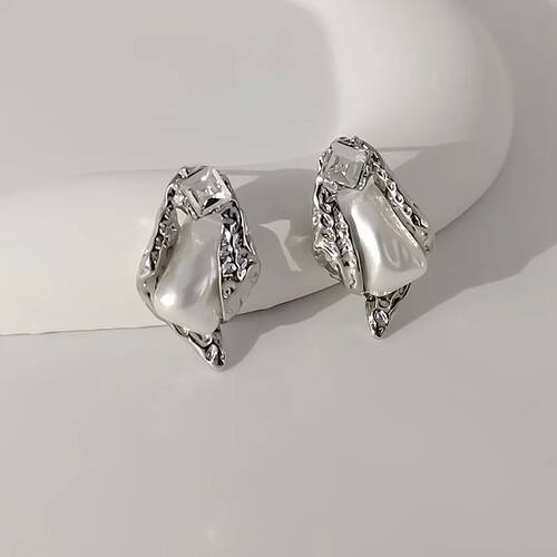 Silver Needle Irregular Zircon Pearl Earrings for Women Kore
