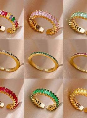 Mini Zircon Green Rings For Women Stainless Steel Gold Color