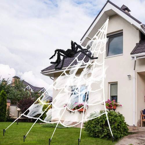 Halloween Triangle Spider Web,5m Large Plush Simulation Spid
