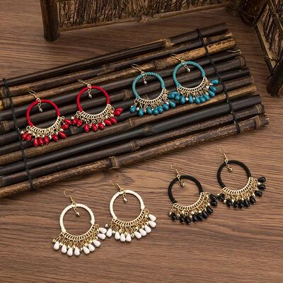 Ehnic syle rice bead fringed earrings cross-border wholesale