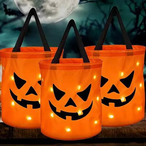 1-20PC LEDLight Up Halloween Pumpkin Candy Tote Bag Basket f