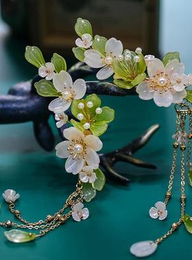 Chinese Hair Clips Girls Hanfu Hair Accessories Green Flower