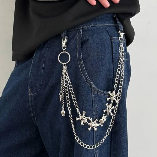 Salircon Goth Doublelayer Metal Skull Waist Keychain for Wom