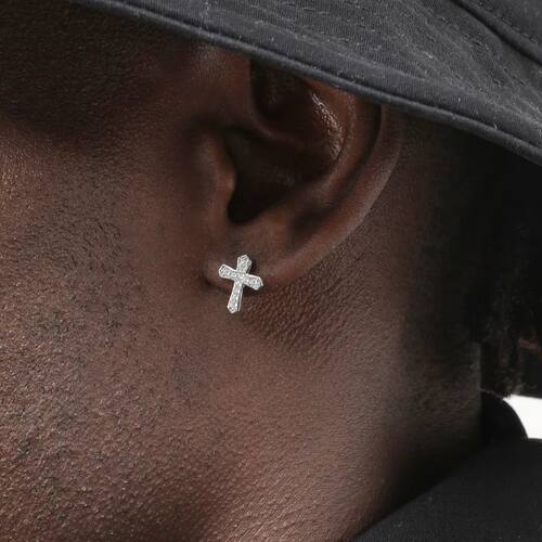 New Rhinestones Cross Earrings for Men Personality Hip-Hop P