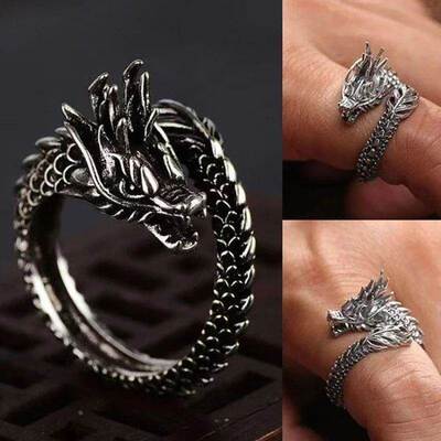 Vintage Dragon Adjustable Rings for Men Retro Gothic Animal