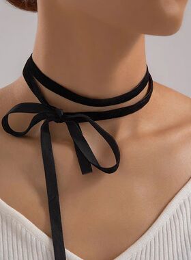 Simple Elegan Black Velve Ribbon Bowkno Choker Necklace for