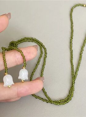 Olive Crystal Beads White  Of The Valley Double Layer Wrappe