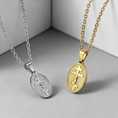 Russian Orthodox Crucifix Necklace, Stainless Steel  Cross,