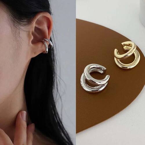 Fake Piercing Earcuff Double Circle Ear Cuff Faux Earrings f