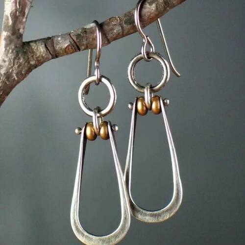 Geometric Shape Dangle Earrings Retro Bohemian Style Silver