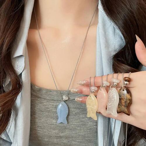 Summer Candy Color Resin Necklace Women Small Fish Pendant N