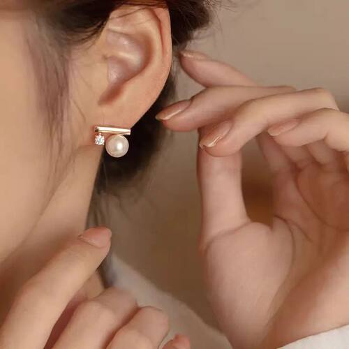 New French Retro Zircon Pearl Stud Earrings Fashion Small El