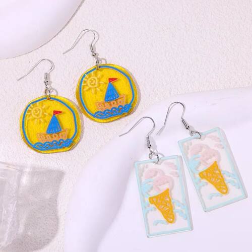 2D Flat Acrylic Graffiti Sail Ice Cream Ear Hook Earrings  N