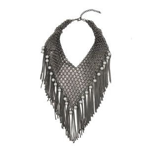 Statement Necklace Black Beads Tassel Choker Women Retro Fas