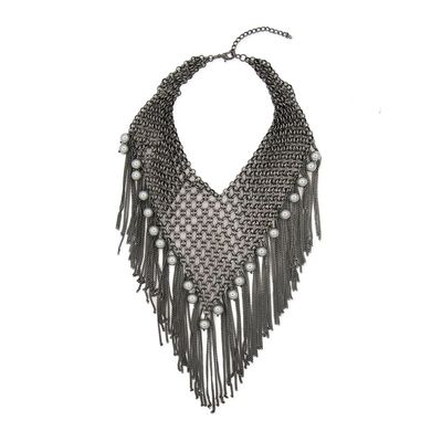 Statement Necklace Black Beads Tassel Choker Women Retro Fas