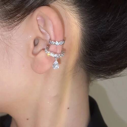 Silver Color Double-Layer Zirconia Pearl Clip on Earrings fo