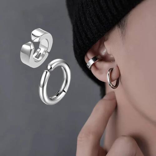 2Pc Popular Ear Clip Earrings for Men/Women Stainless Steel