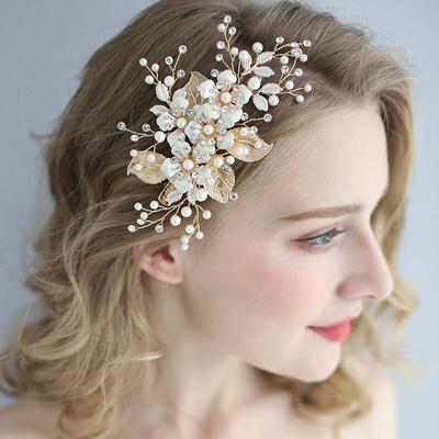 ndy Flower Wedding Hair Accessories Pearl Rhinestone Hairpin